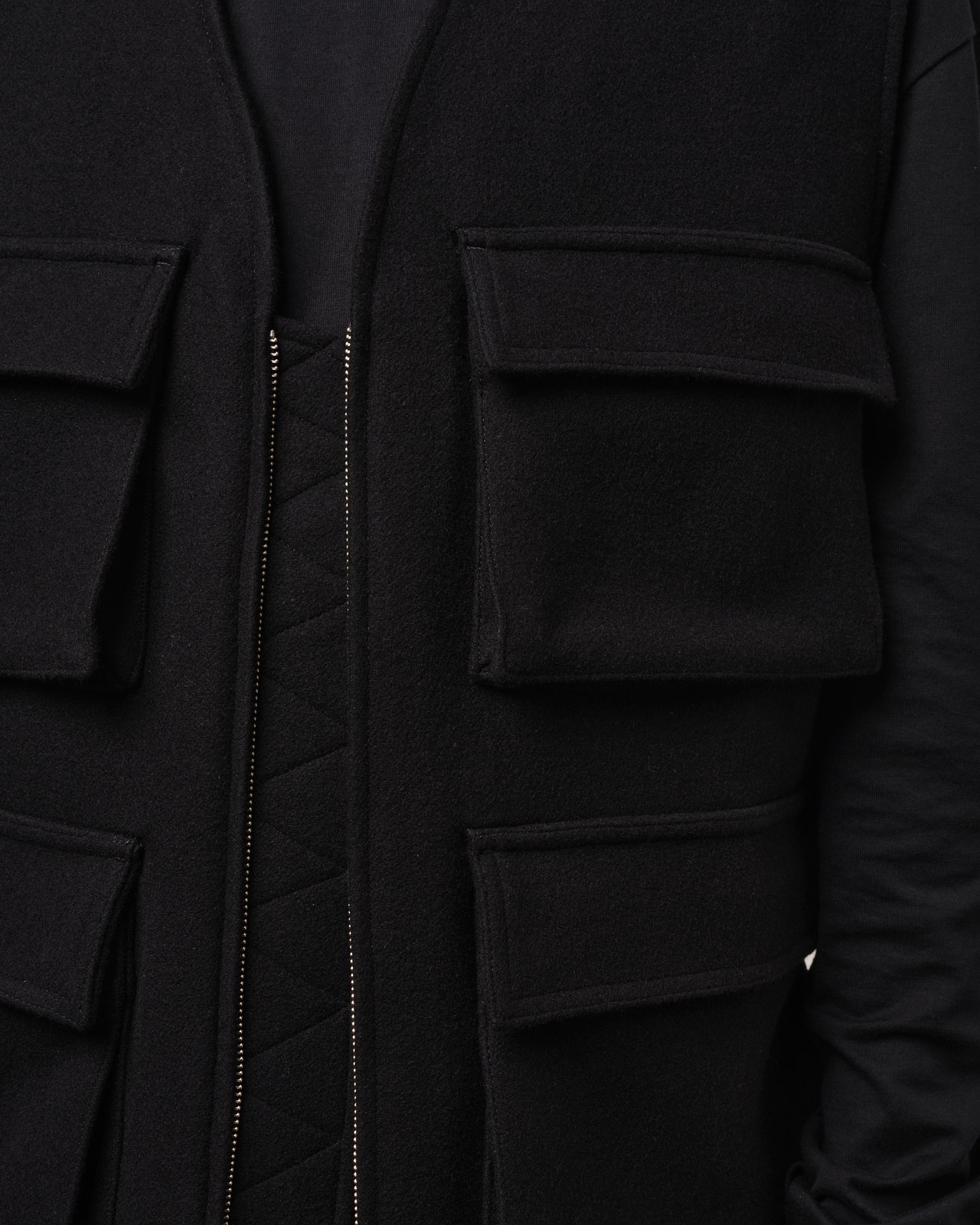 Black Wool Cashmere Utility Vest